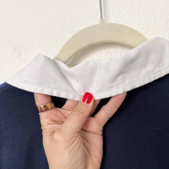 [Urban Outfitters] Navy Blue Colorblock Long Sleeve Rugby Polo Shirt Sz Medium M - Picture 9 of 11